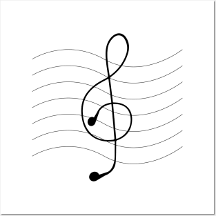 Treble clef from earphones Posters and Art